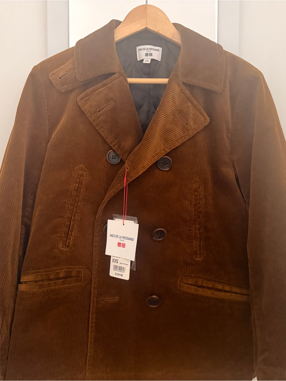 Uniqlo INES DE LA FRESSANGE Brown Corduroy Double-Breasted Pea Coat